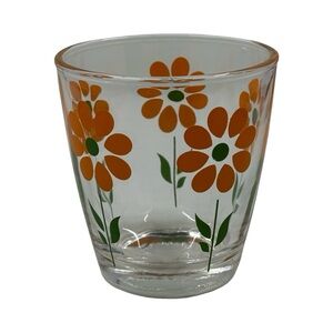 Vintage Hazel Atlas Sour Cream Glass with Orange Daisy Flower Retro Tumbler
